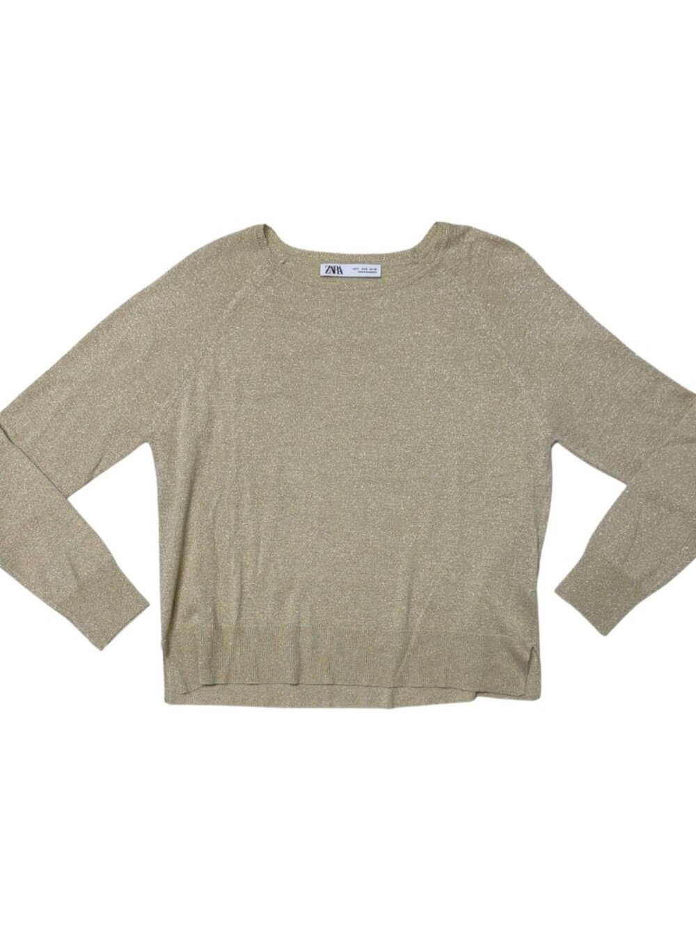 Zara Lightweight Glitter Long Sleeve Sweater Gold Beige Size Small